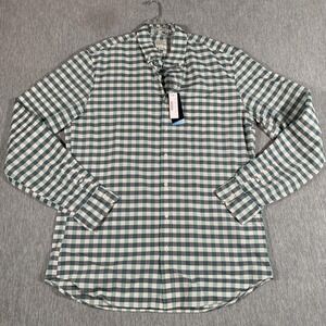 J Crew Shirt Mens Large Green Check Slim Long Sleeve Button Front Coolmax